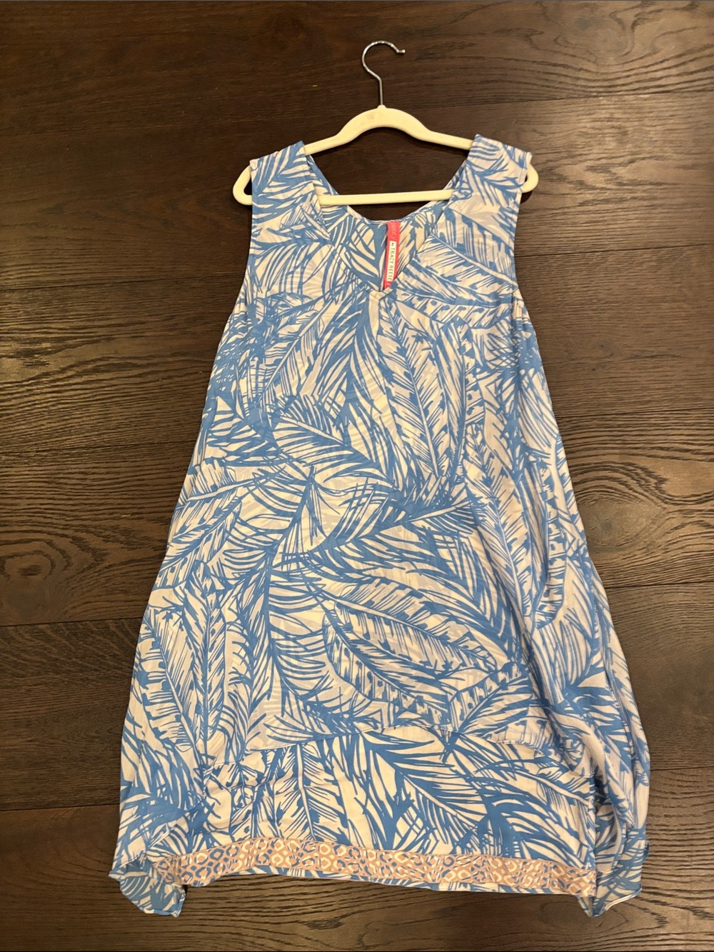 Tracy Reese Blue and White Sleeveless Leaf-Print Shift Dress